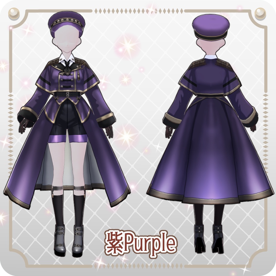 【VRoid Dress Set】ミリタリー ロングコート ハーフパンツ6色 Military-Style Long Coat and Shorts, 6 Colors
