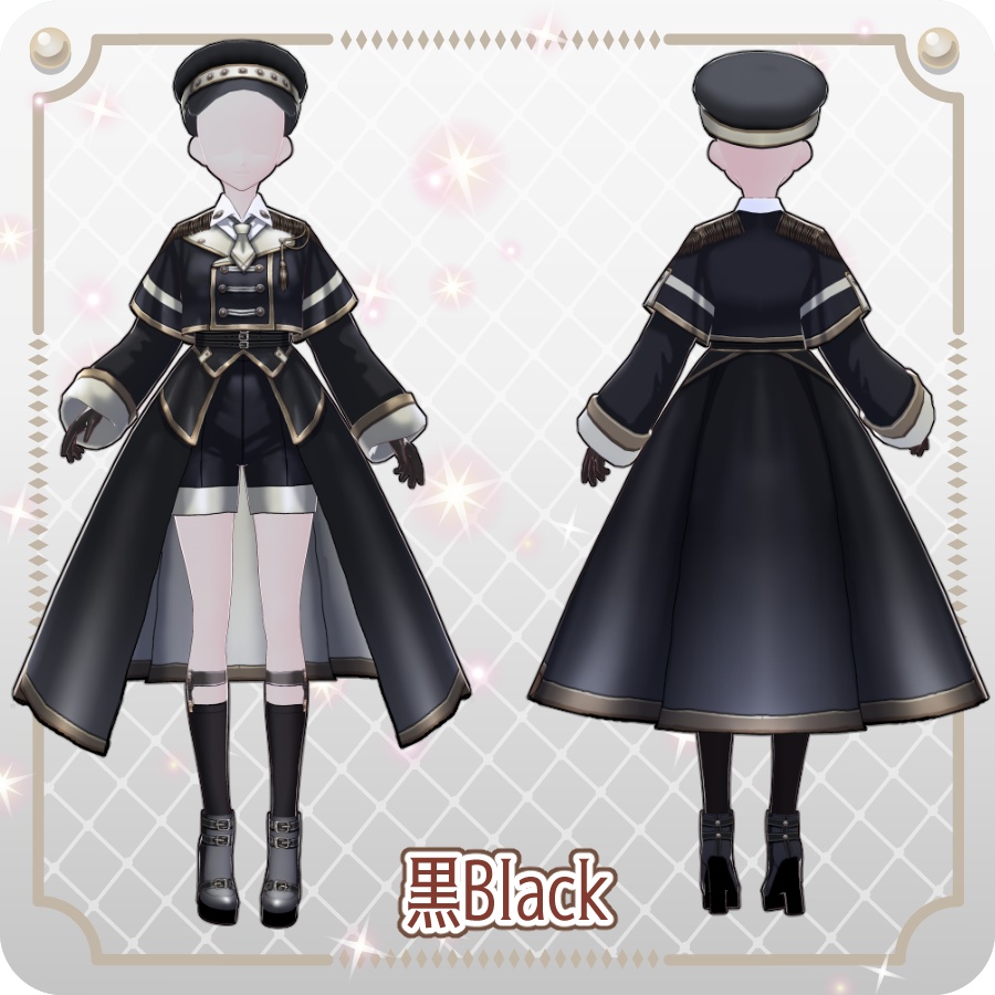 【VRoid Dress Set】ミリタリー ロングコート ハーフパンツ6色 Military-Style Long Coat and Shorts, 6 Colors
