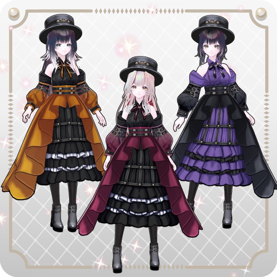 【VRoid Dress Set】ゴシックパンクドレスハロウィンアレンジカラー6色Gothic Punk Dress Halloween Styles—6 Colors