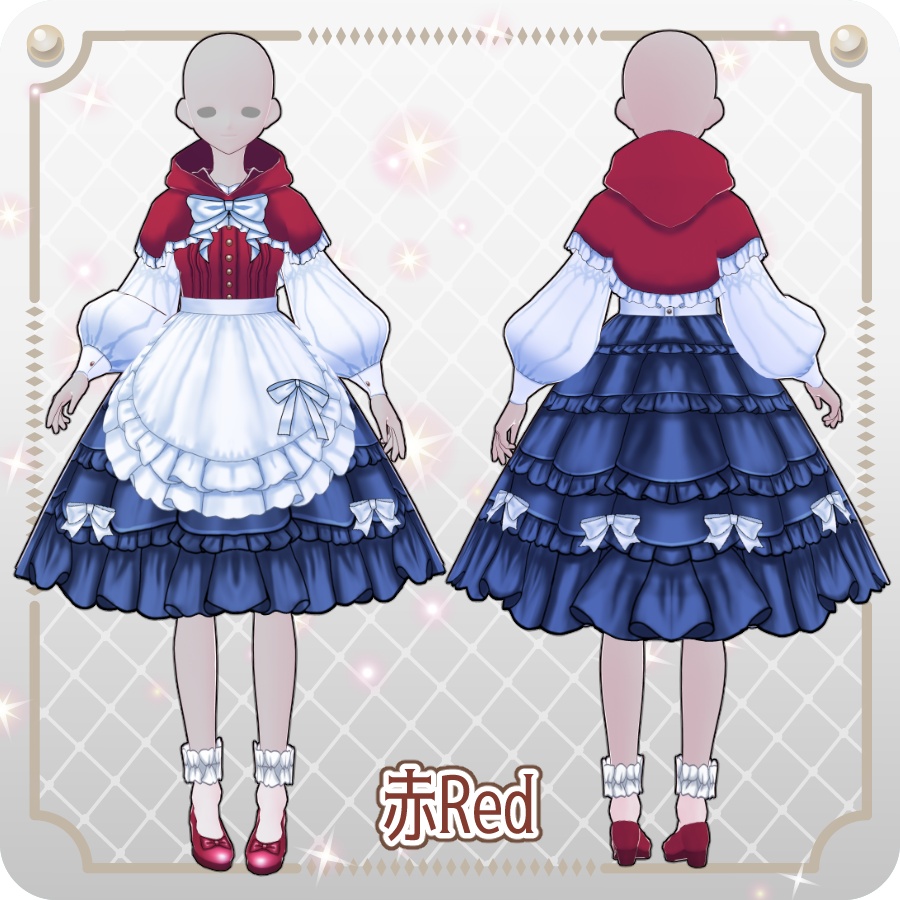 【VRoid Dress Set】フードエプロンドレス6色 Hooded Apron Dress, 6 Colors