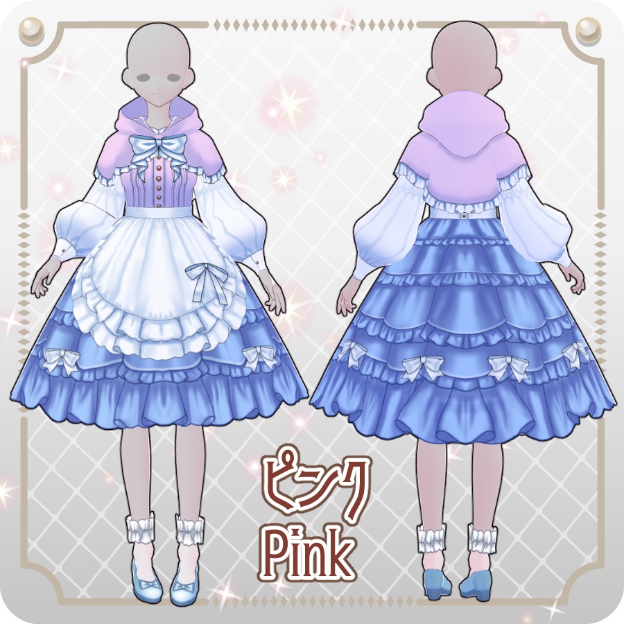 【VRoid Dress Set】フードエプロンドレス6色 Hooded Apron Dress, 6 Colors