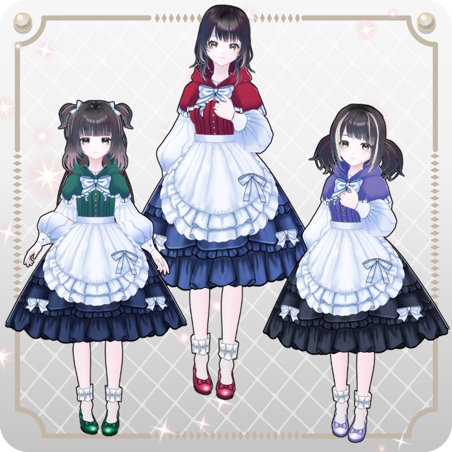 【VRoid Dress Set】フードエプロンドレス6色 Hooded Apron Dress, 6 Colors