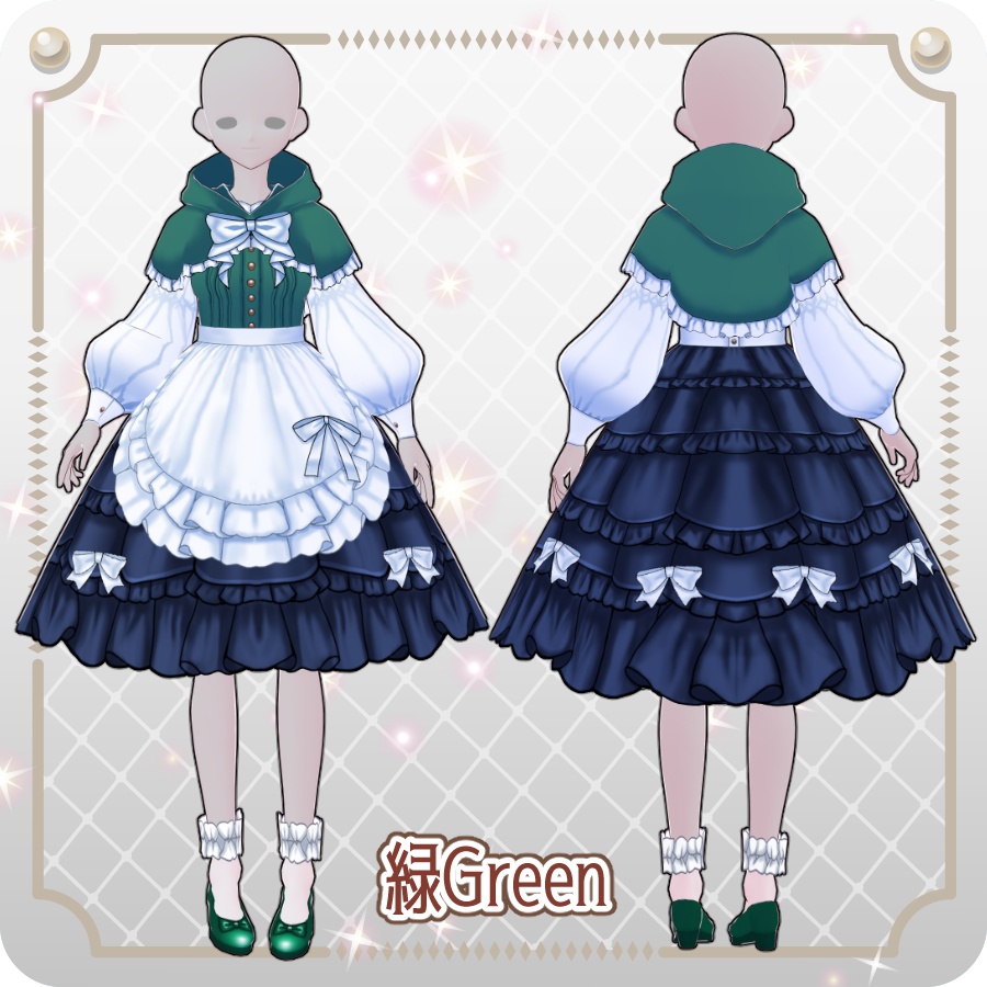 【VRoid Dress Set】フードエプロンドレス6色 Hooded Apron Dress, 6 Colors