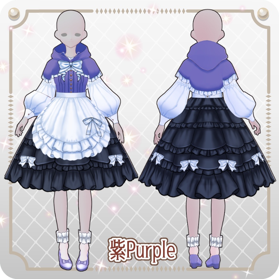 【VRoid Dress Set】フードエプロンドレス6色 Hooded Apron Dress, 6 Colors
