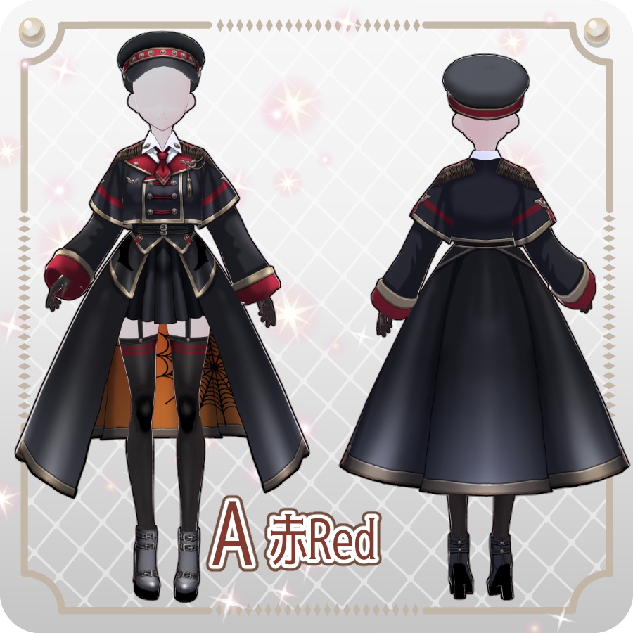 【VRoid Dress Set】ミリタリー ロングコート ハロウィンアレンジ6色Military-Style Long Coat: 6 Halloween-Themed Color Options