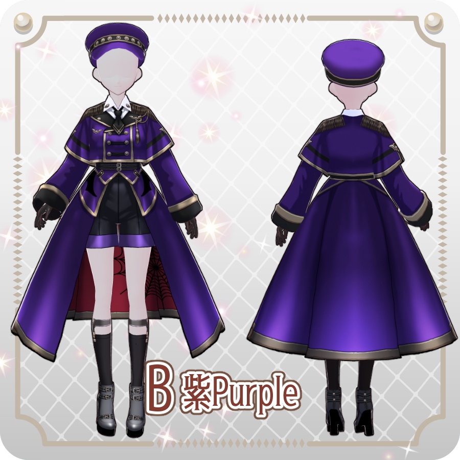 【VRoid Dress Set】ミリタリー ロングコート ハロウィンアレンジ6色Military-Style Long Coat: 6 Halloween-Themed Color Options