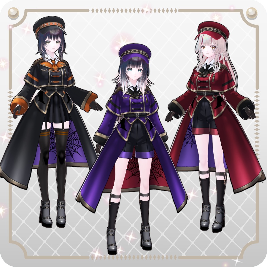 【VRoid Dress Set】ミリタリー ロングコート ハロウィンアレンジ6色Military-Style Long Coat: 6 Halloween-Themed Color Options
