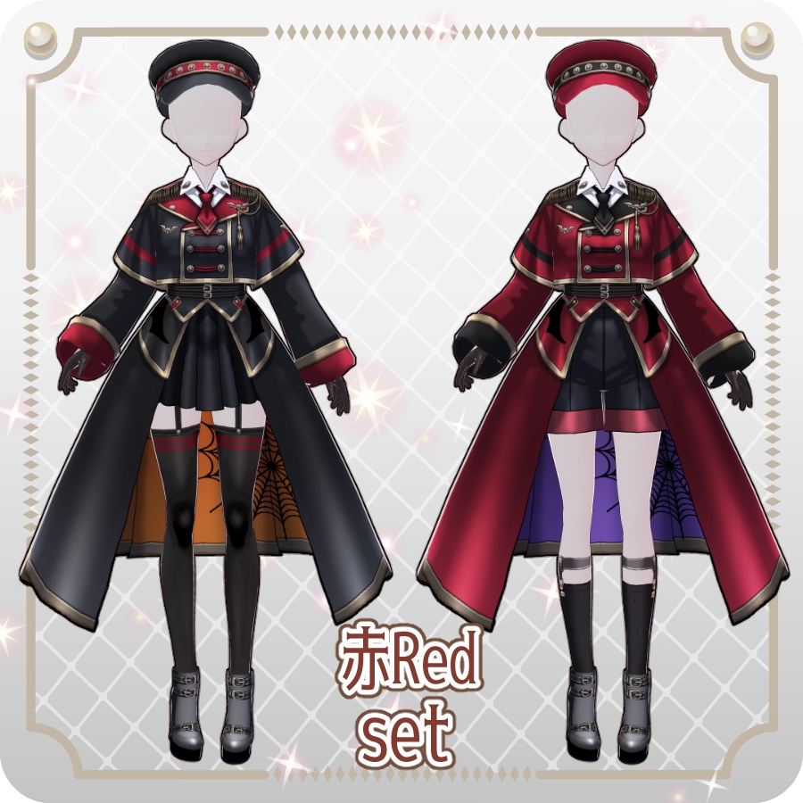 【VRoid Dress Set】ミリタリー ロングコート ハロウィンアレンジ6色Military-Style Long Coat: 6 Halloween-Themed Color Options