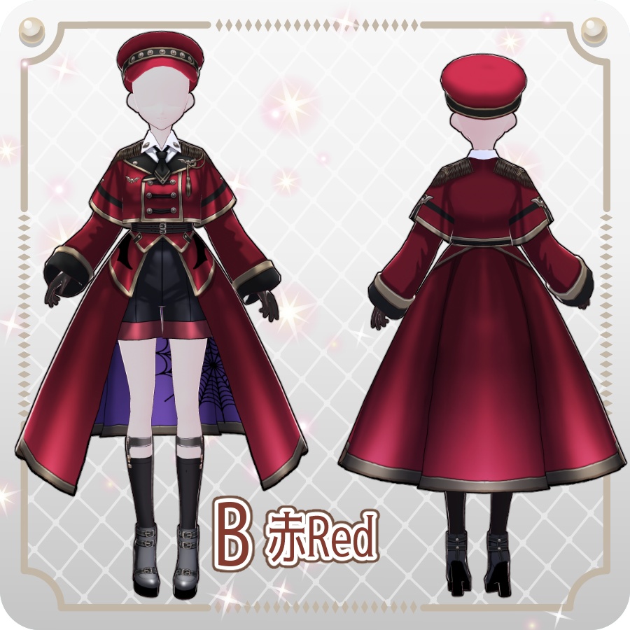 【VRoid Dress Set】ミリタリー ロングコート ハロウィンアレンジ6色Military-Style Long Coat: 6 Halloween-Themed Color Options