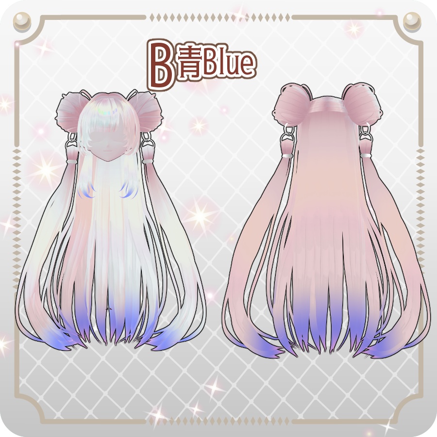 【VRoid hair preset】お団子エクステロングヘアグラデーションカラー8色Long Hair with Bun-Style Extensions and Gradient Color in 8 Shades