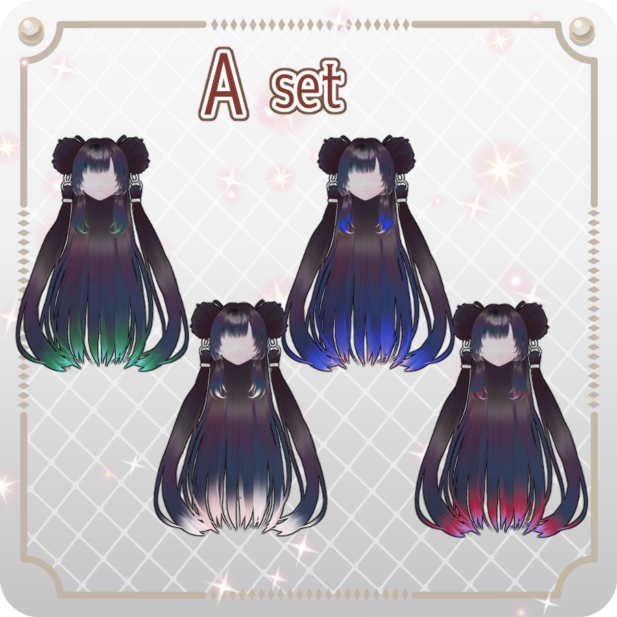 【VRoid hair preset】お団子エクステロングヘアグラデーションカラー8色Long Hair with Bun-Style Extensions and Gradient Color in 8 Shades