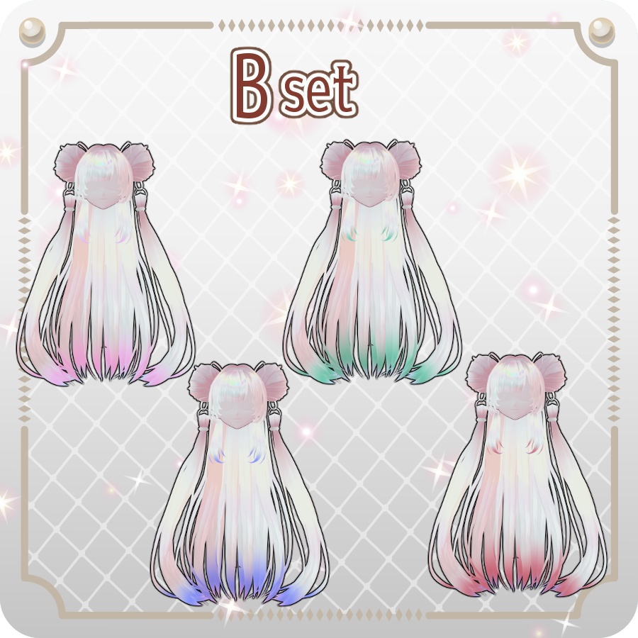 【VRoid hair preset】お団子エクステロングヘアグラデーションカラー8色Long Hair with Bun-Style Extensions and Gradient Color in 8 Shades