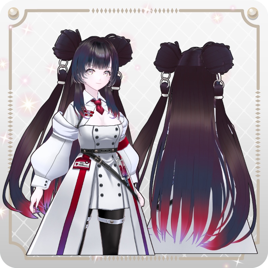 【VRoid hair preset】お団子エクステロングヘアグラデーションカラー8色Long Hair with Bun-Style Extensions and Gradient Color in 8 Shades