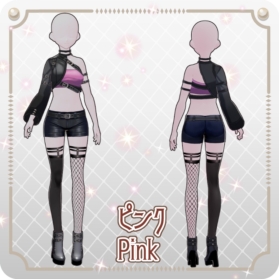 【VRoid Dress Set】アシンメトリー ゴシックハーフパンツ6色Asymmetrical Gothic Shorts (6 Colors)