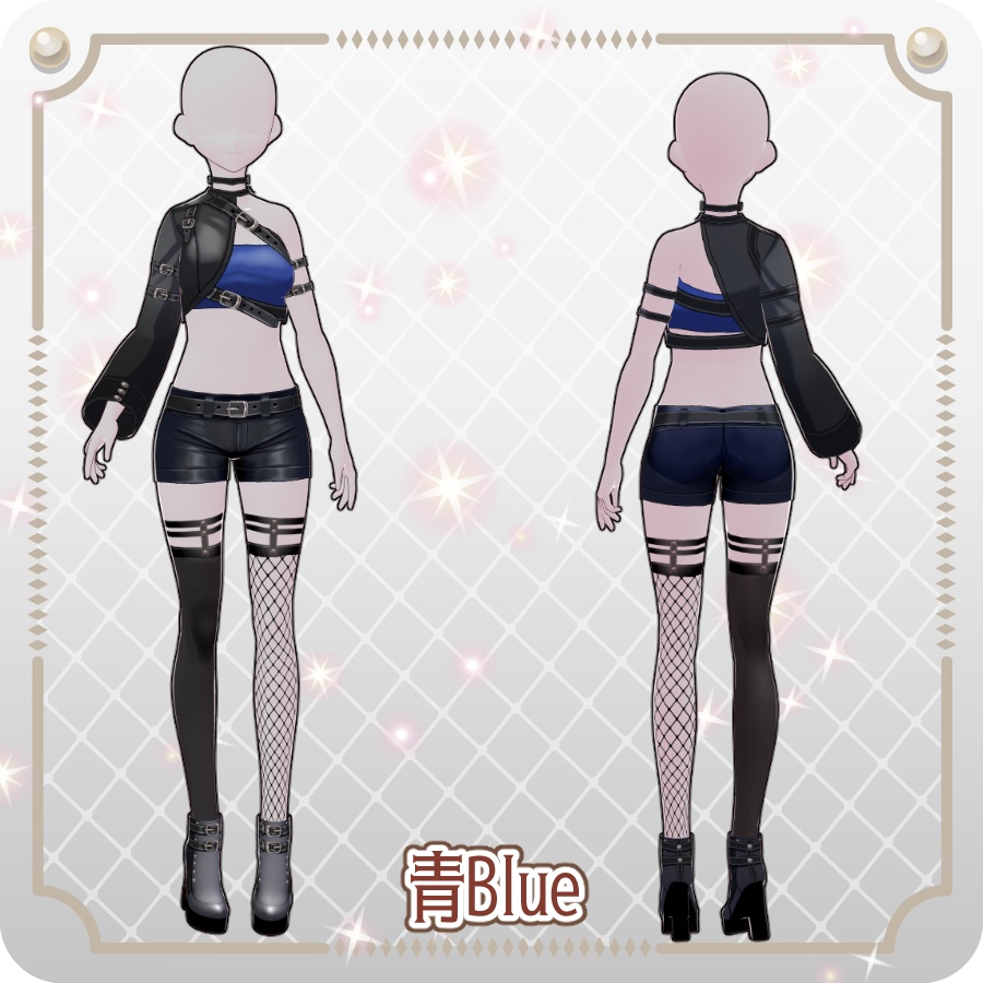 【VRoid Dress Set】アシンメトリー ゴシックハーフパンツ6色Asymmetrical Gothic Shorts (6 Colors)