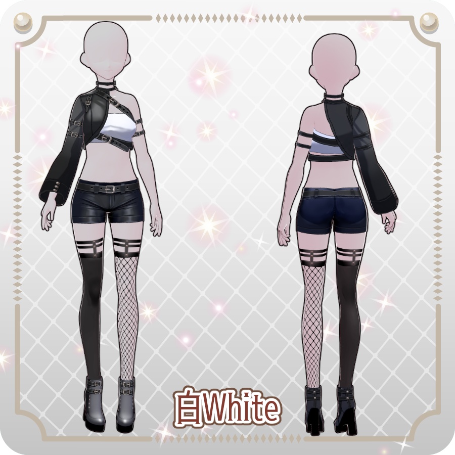 【VRoid Dress Set】アシンメトリー ゴシックハーフパンツ6色Asymmetrical Gothic Shorts (6 Colors)