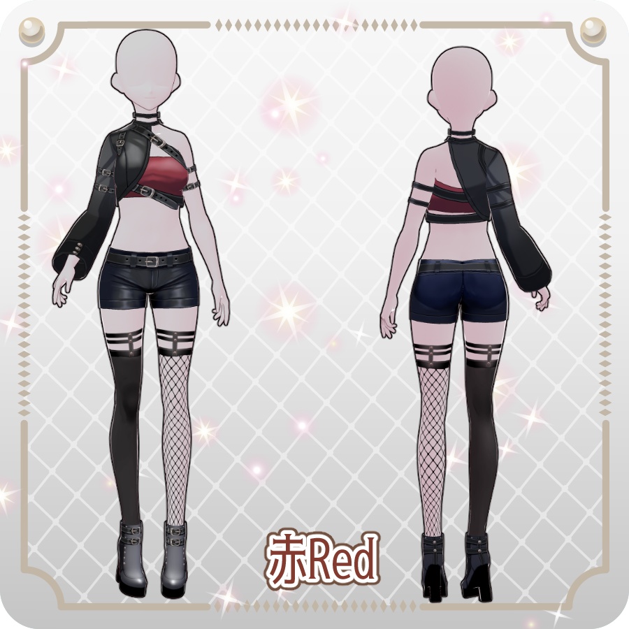 【VRoid Dress Set】アシンメトリー ゴシックハーフパンツ6色Asymmetrical Gothic Shorts (6 Colors)