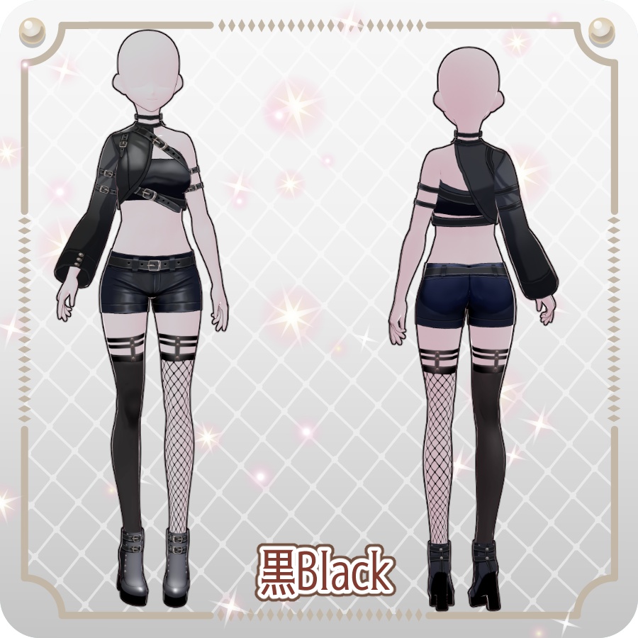 【VRoid Dress Set】アシンメトリー ゴシックハーフパンツ6色Asymmetrical Gothic Shorts (6 Colors)