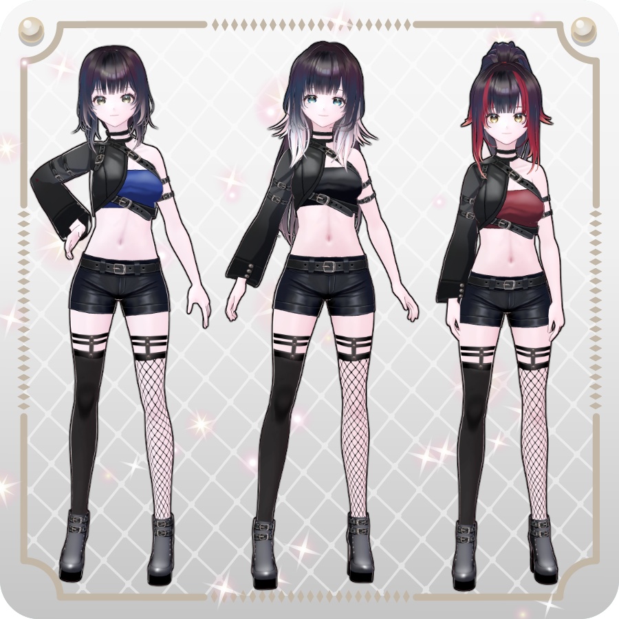 【VRoid Dress Set】アシンメトリー ゴシックハーフパンツ6色Asymmetrical Gothic Shorts (6 Colors)