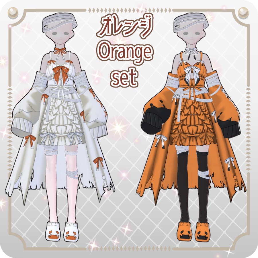【VRoid Dress Set】フリルリボンベビードールハロウィンアレンジ6色Frill Ribbon Baby Doll Halloween Style—6 Colors