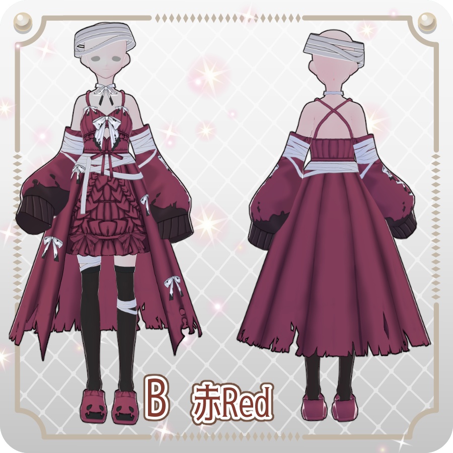 【VRoid Dress Set】フリルリボンベビードールハロウィンアレンジ6色Frill Ribbon Baby Doll Halloween Style—6 Colors