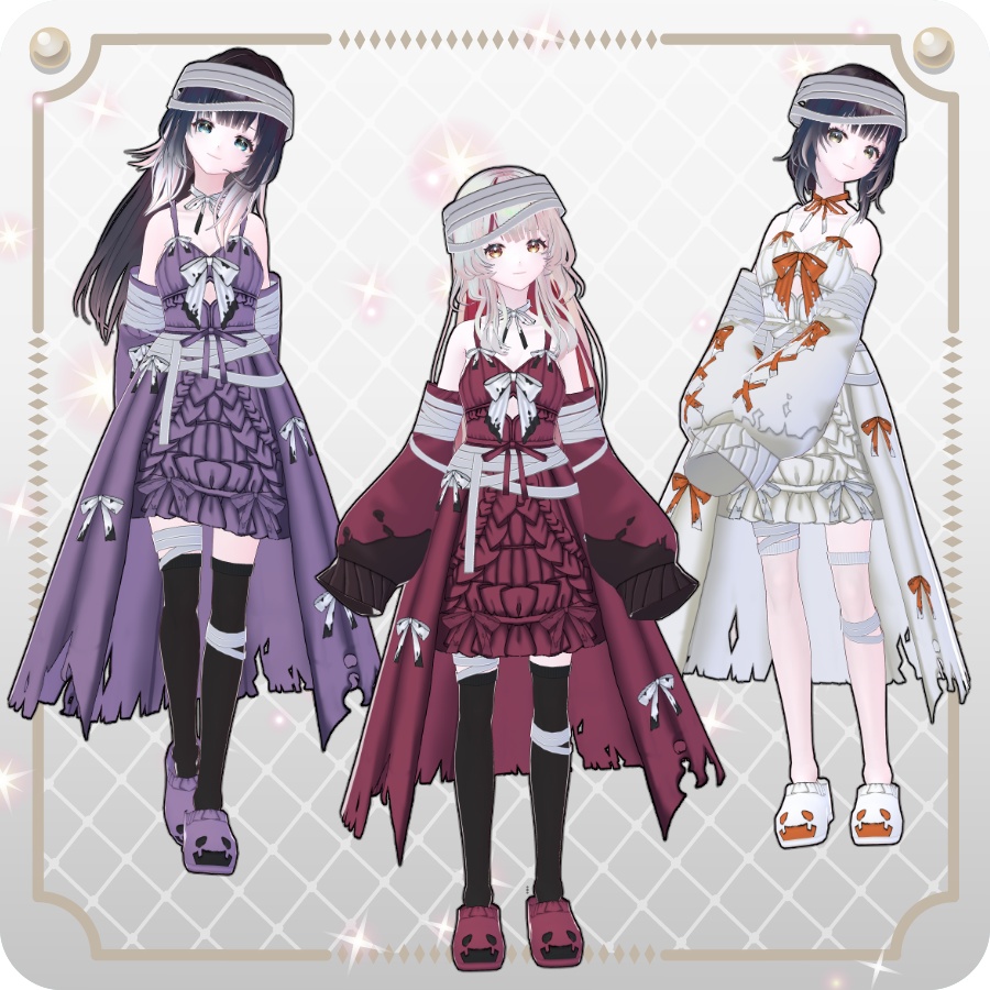 【VRoid Dress Set】フリルリボンベビードールハロウィンアレンジ6色Frill Ribbon Baby Doll Halloween Style—6 Colors