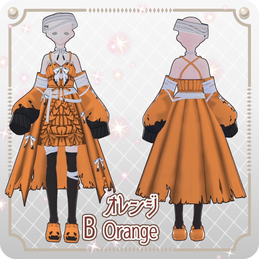 【VRoid Dress Set】フリルリボンベビードールハロウィンアレンジ6色Frill Ribbon Baby Doll Halloween Style—6 Colors