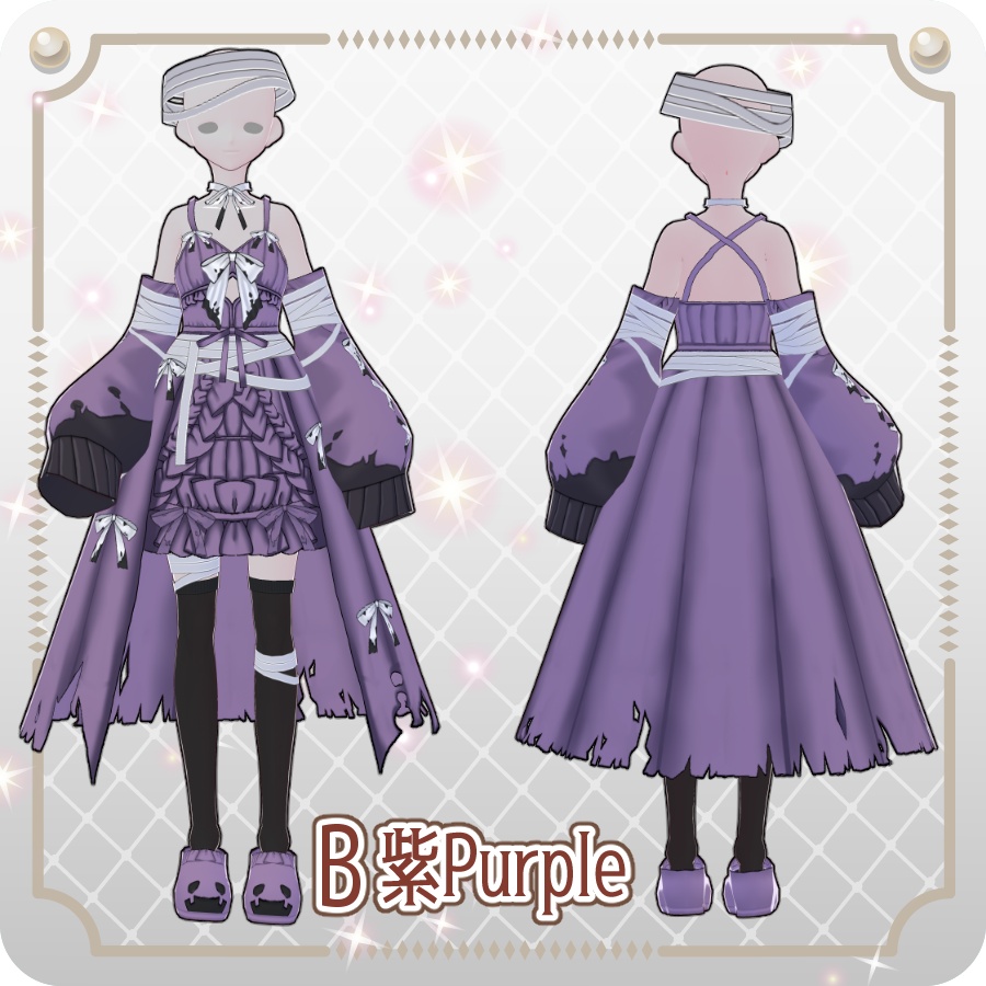 【VRoid Dress Set】フリルリボンベビードールハロウィンアレンジ6色Frill Ribbon Baby Doll Halloween Style—6 Colors