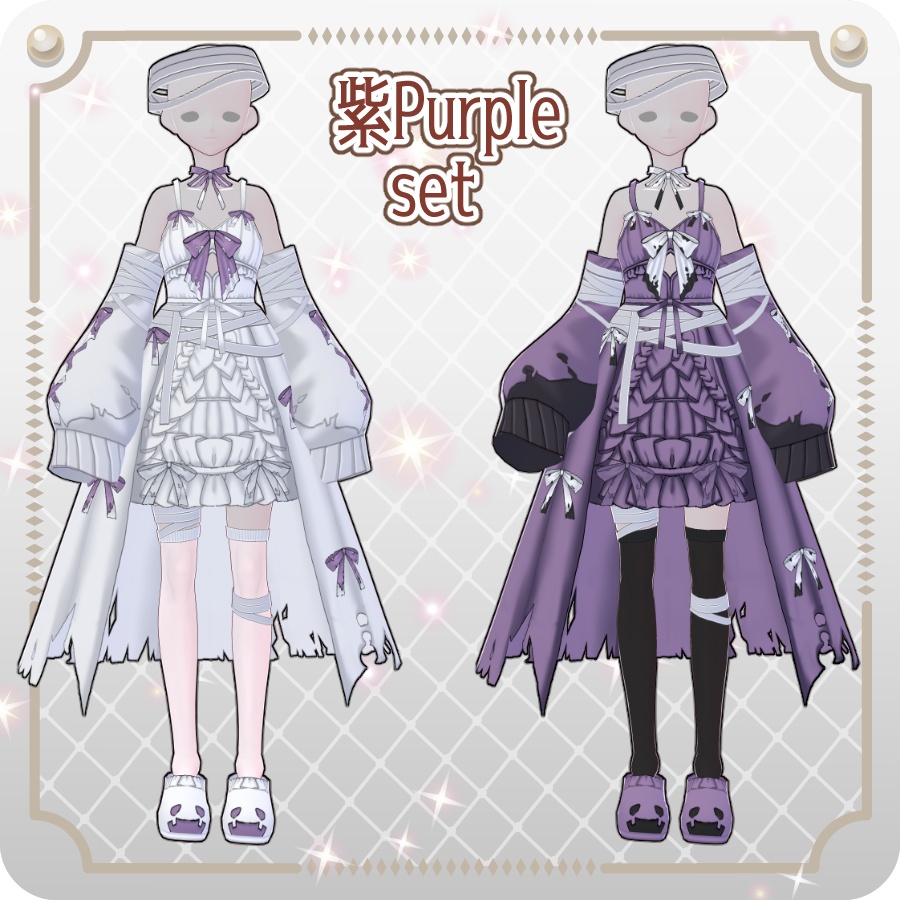 【VRoid Dress Set】フリルリボンベビードールハロウィンアレンジ6色Frill Ribbon Baby Doll Halloween Style—6 Colors