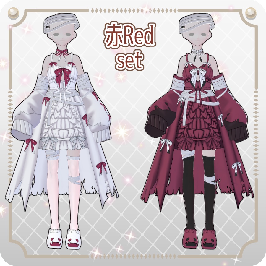 【VRoid Dress Set】フリルリボンベビードールハロウィンアレンジ6色Frill Ribbon Baby Doll Halloween Style—6 Colors