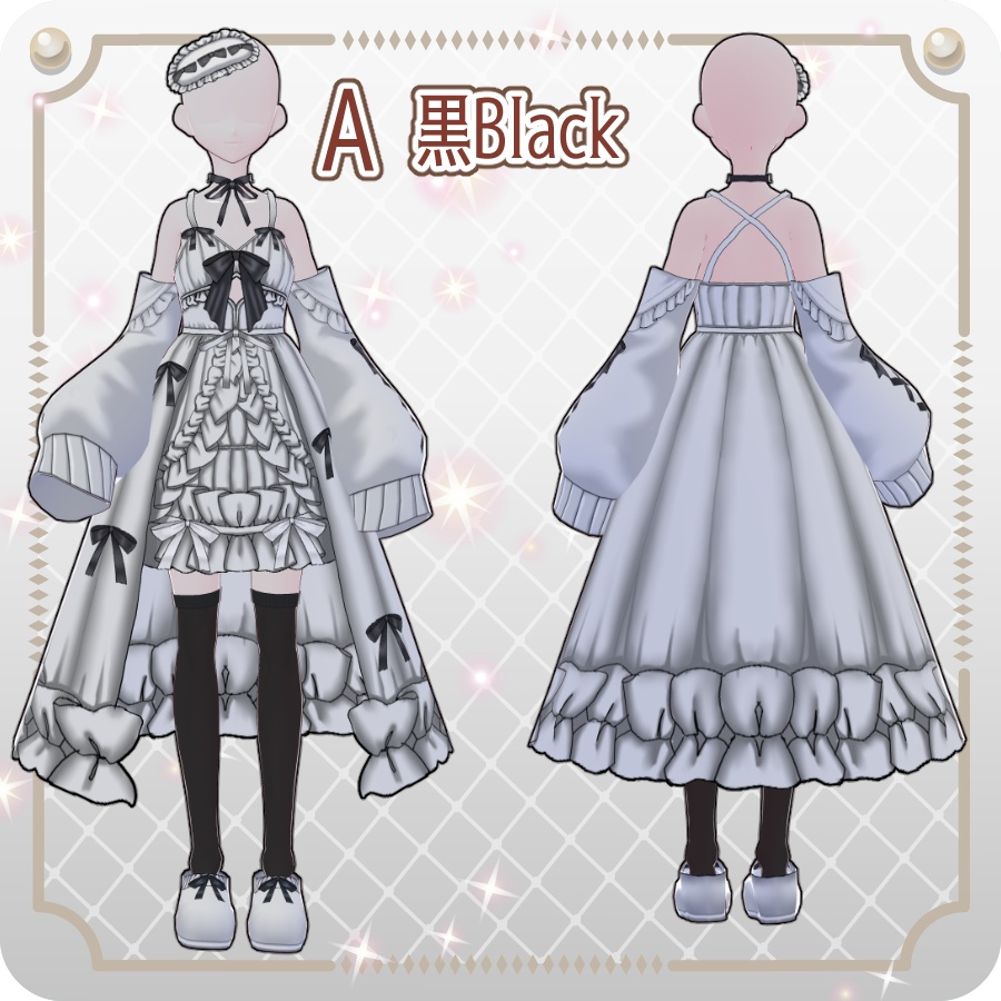 【VRoid Dress Set】フリルリボンベビードールダークカラー6色Frill Ribbon Baby Doll in 6 Dark Colors
