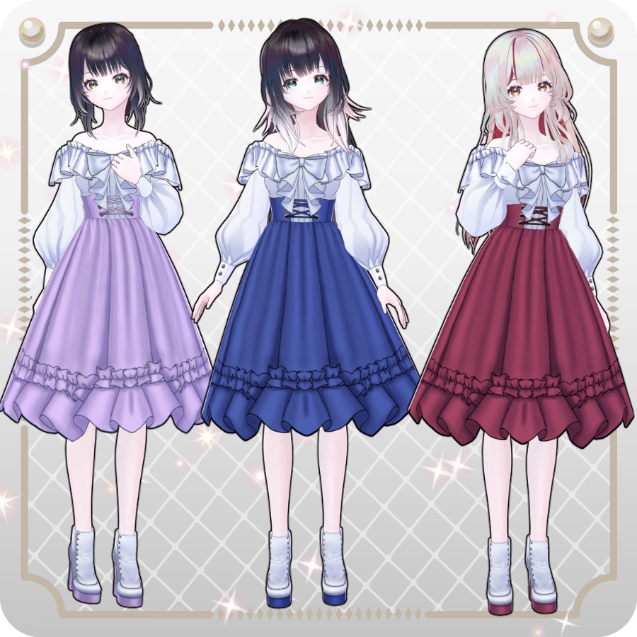 【VRoid Dress Set】オフショルダースカートライトカラー6色Off-the-Shoulder Skirt in 6 Light Colors