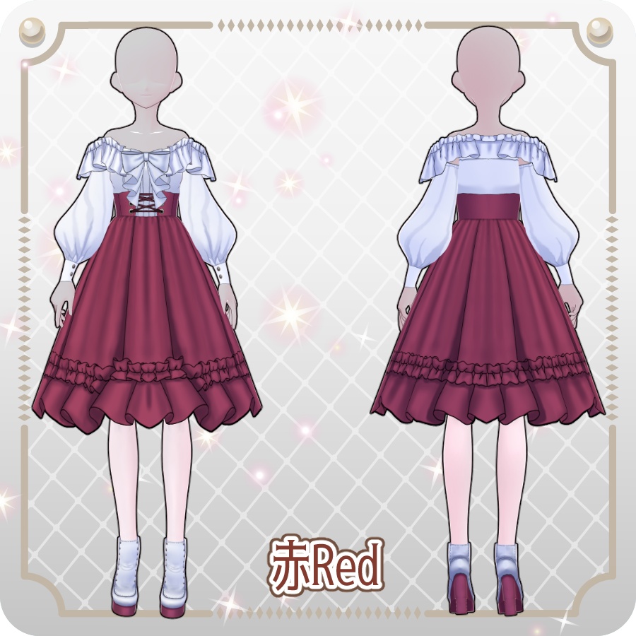 【VRoid Dress Set】オフショルダースカートライトカラー6色Off-the-Shoulder Skirt in 6 Light Colors
