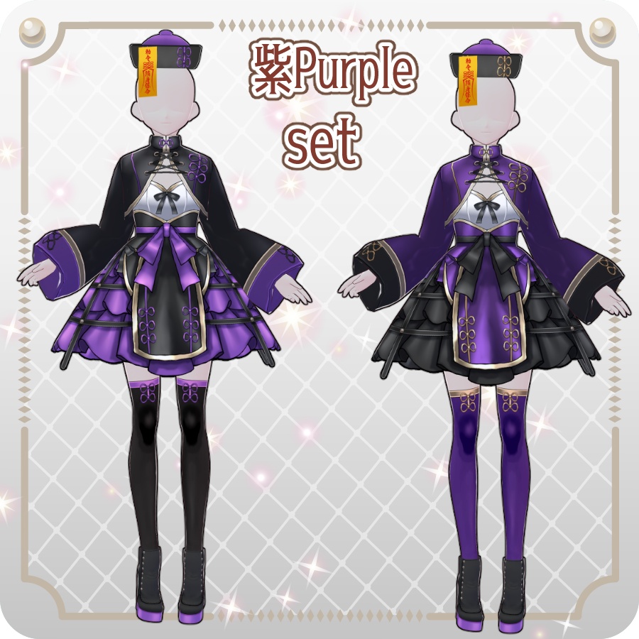 【VRoid Dress Set】ゴシックチャイナロリィタハロウィンアレンジカラー6色Gothic Chinese Lolita Halloween-style 6 Colors
