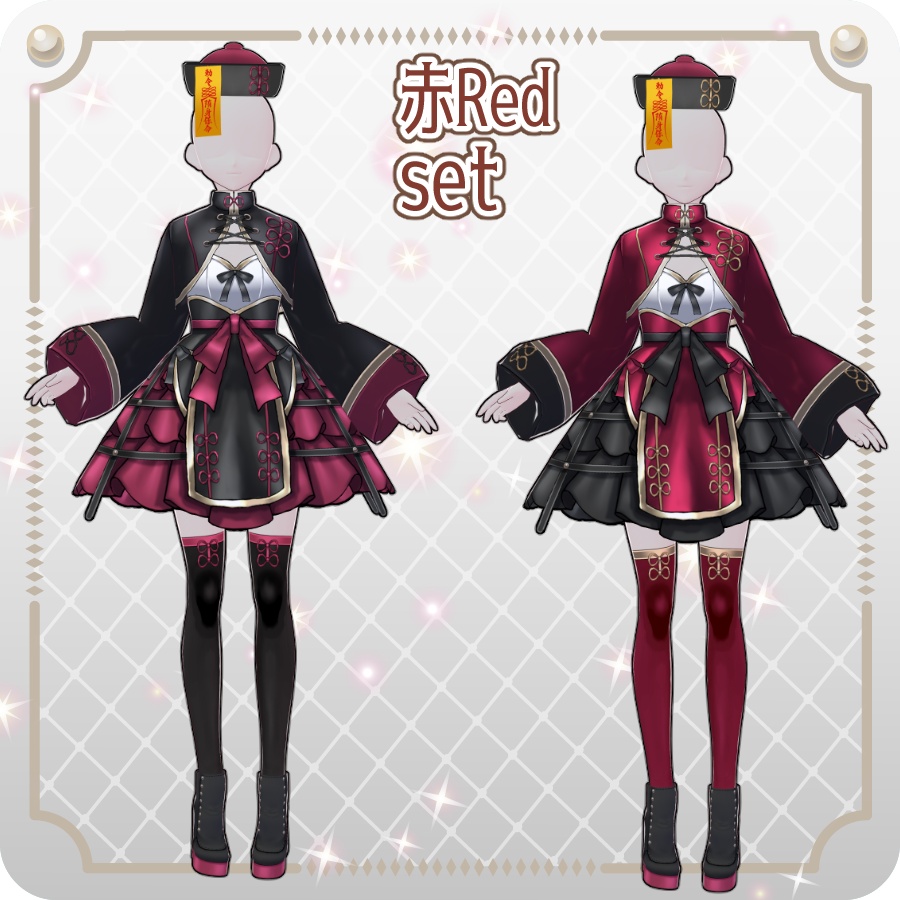 【VRoid Dress Set】ゴシックチャイナロリィタハロウィンアレンジカラー6色Gothic Chinese Lolita Halloween-style 6 Colors