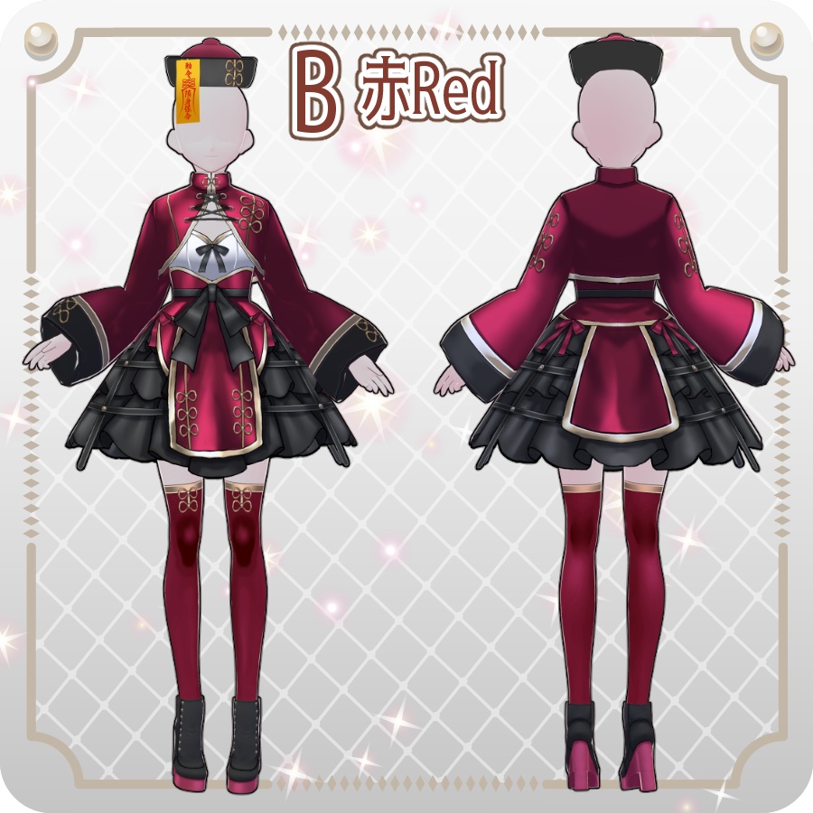 【VRoid Dress Set】ゴシックチャイナロリィタハロウィンアレンジカラー6色Gothic Chinese Lolita Halloween-style 6 Colors