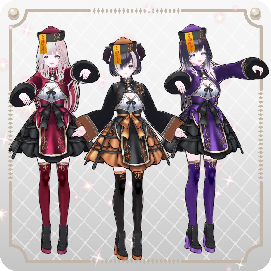 【VRoid Dress Set】ゴシックチャイナロリィタハロウィンアレンジカラー6色Gothic Chinese Lolita Halloween-style 6 Colors