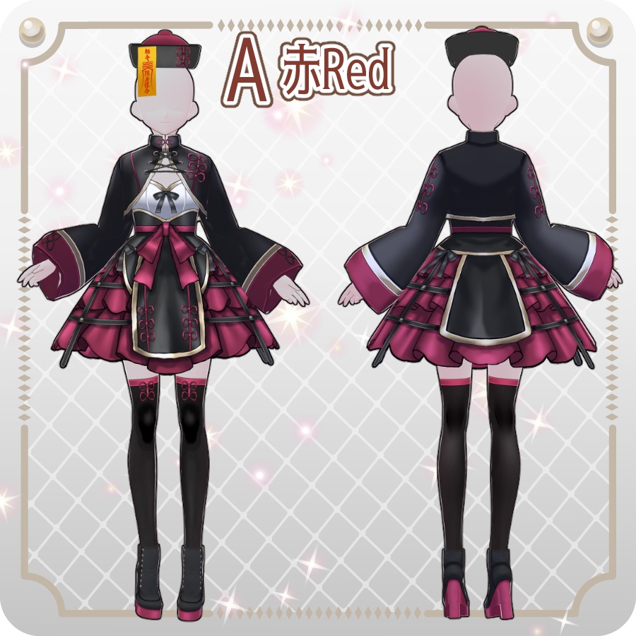 【VRoid Dress Set】ゴシックチャイナロリィタハロウィンアレンジカラー6色Gothic Chinese Lolita Halloween-style 6 Colors