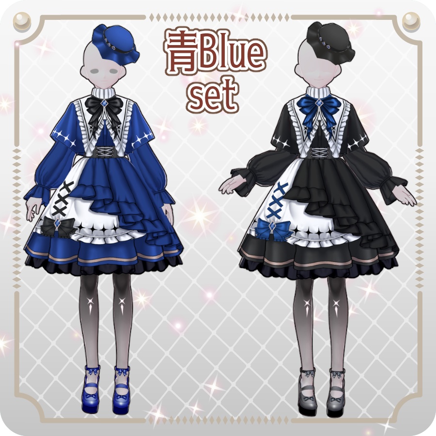 【VRoid Dress Set】ゴシックロリータ袖付きケープワンピース10色Gothic Lolita Cape Dress with Sleeves—10Colors