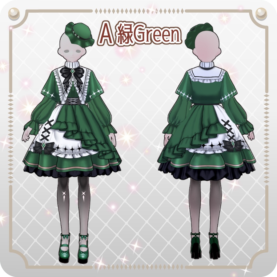 【VRoid Dress Set】ゴシックロリータ袖付きケープワンピース10色Gothic Lolita Cape Dress with Sleeves—10Colors