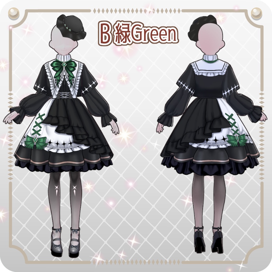【VRoid Dress Set】ゴシックロリータ袖付きケープワンピース10色Gothic Lolita Cape Dress with Sleeves—10Colors