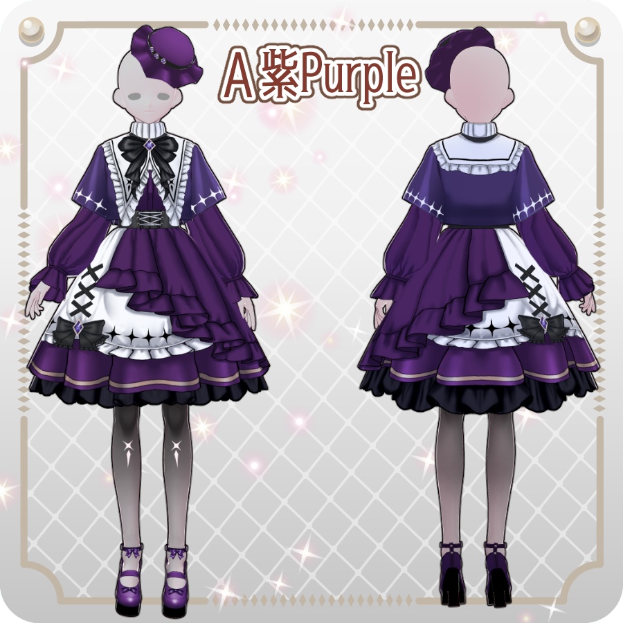 【VRoid Dress Set】ゴシックロリータ袖付きケープワンピース10色Gothic Lolita Cape Dress with Sleeves—10Colors