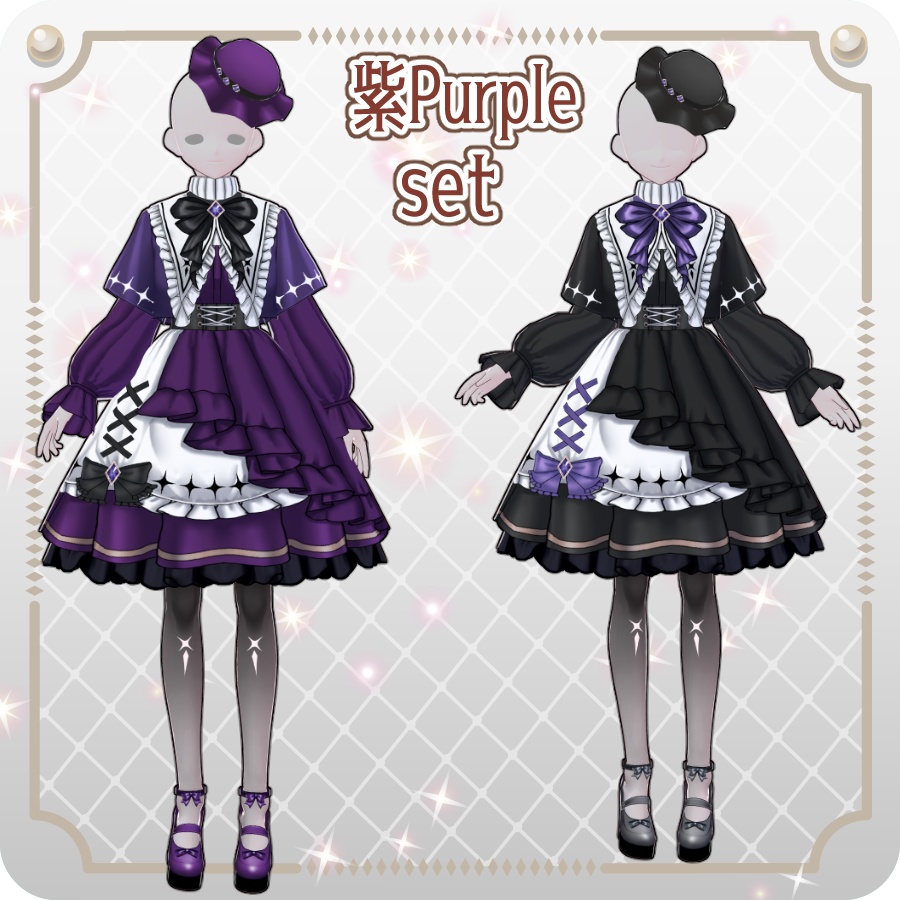 【VRoid Dress Set】ゴシックロリータ袖付きケープワンピース10色Gothic Lolita Cape Dress with Sleeves—10Colors