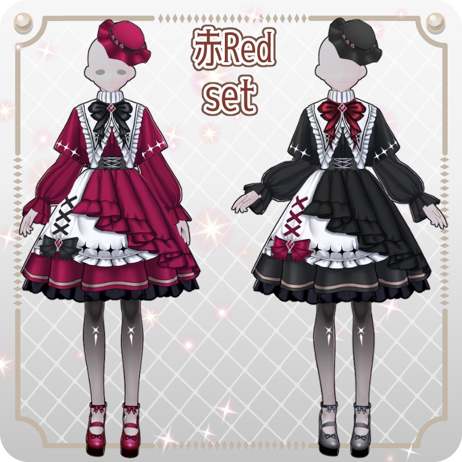 【VRoid Dress Set】ゴシックロリータ袖付きケープワンピース10色Gothic Lolita Cape Dress with Sleeves—10Colors