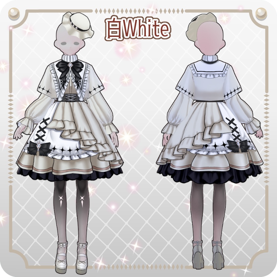 【VRoid Dress Set】ゴシックロリータ袖付きケープワンピース10色Gothic Lolita Cape Dress with Sleeves—10Colors