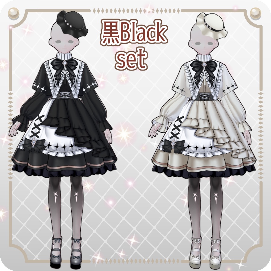 【VRoid Dress Set】ゴシックロリータ袖付きケープワンピース10色Gothic Lolita Cape Dress with Sleeves—10Colors