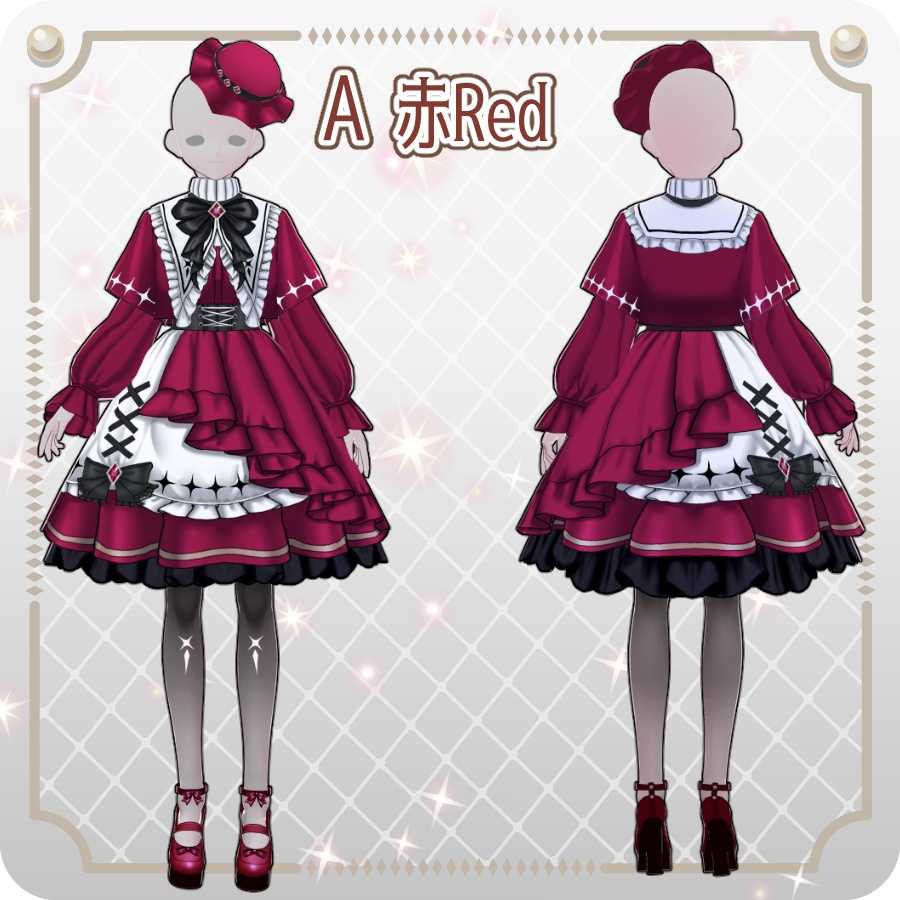 【VRoid Dress Set】ゴシックロリータ袖付きケープワンピース10色Gothic Lolita Cape Dress with Sleeves—10Colors