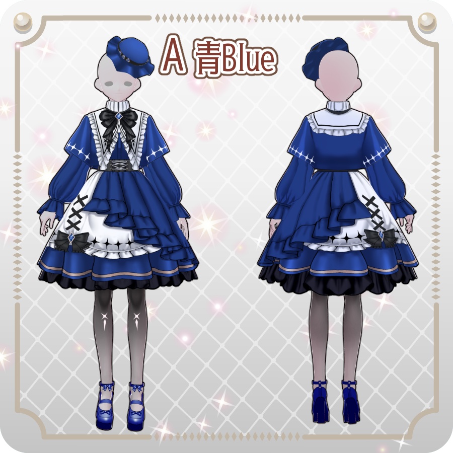 【VRoid Dress Set】ゴシックロリータ袖付きケープワンピース10色Gothic Lolita Cape Dress with Sleeves—10Colors