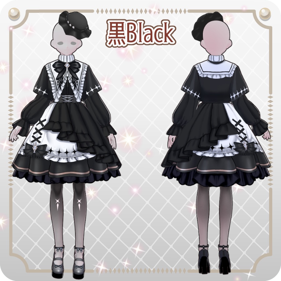 【VRoid Dress Set】ゴシックロリータ袖付きケープワンピース10色Gothic Lolita Cape Dress with Sleeves—10Colors