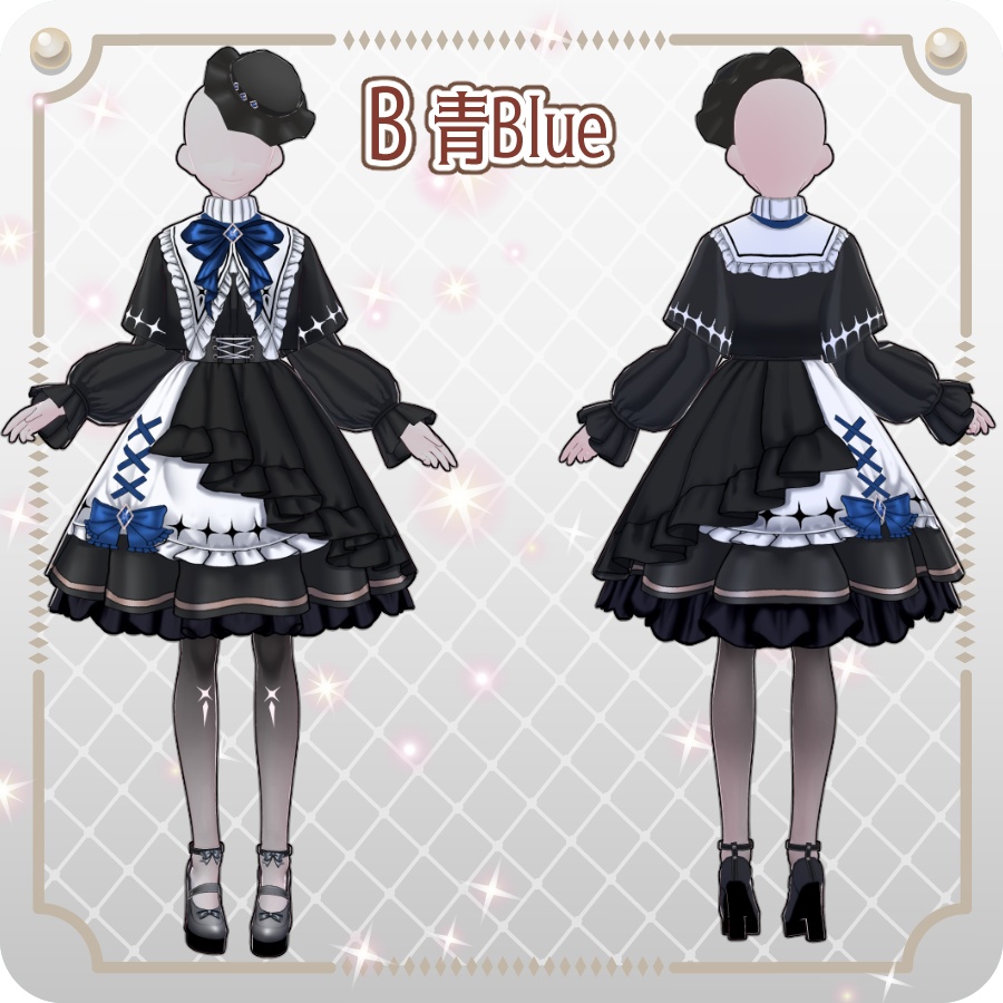 【VRoid Dress Set】ゴシックロリータ袖付きケープワンピース10色Gothic Lolita Cape Dress with Sleeves—10Colors